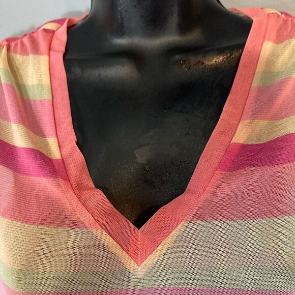 New York & Company sheer mesh pink striped top - Picture 5 of 6